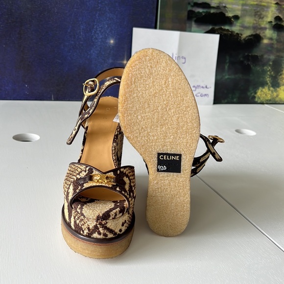 Celine made in Italy all over leopard print open toe size 7M(37) strappy wedges - Picture 12 of 17